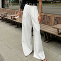 Enyami Streetwear Simple Pure White High Waist Wide Leg Pants Daily Wear Office Casual Loose Pleated Women Trouser