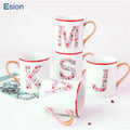 Custom White Gold Plated Rim Christmas Ceramic Coffee Mug Letter Decals Ceramic Cup with Gold Handle