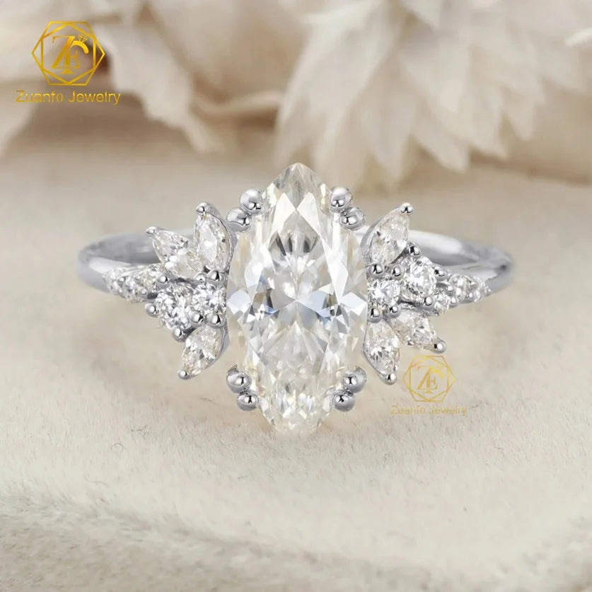 14K/18K Solid Gold Wedding Band Unique 2 Carat Marquise Moissanite Engagement & Anniversary Rings