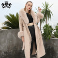 Women Fox Fur Collar Wool Coat Handmade Long Style Wool Coat Trench Cashmere Wool Coat for Women