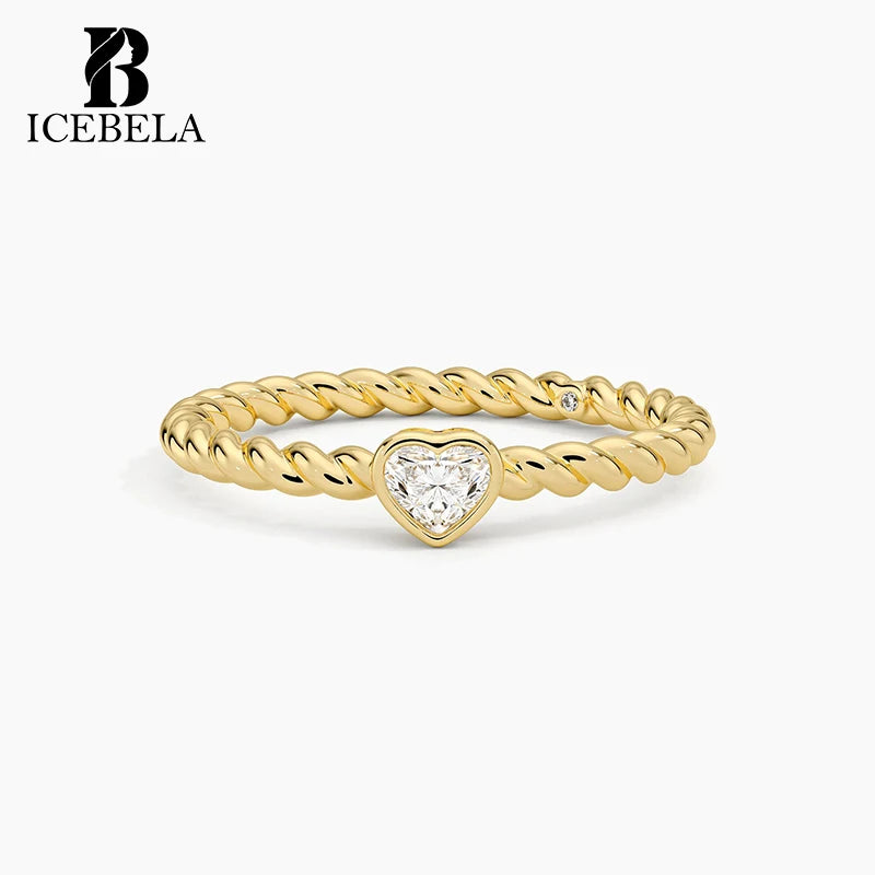 Unique Sweet Korean 925 Sterling Silver Valentine's Day Fine Jewelry Stackable Custom Heart Shape Zircon Twist Rings for Girls