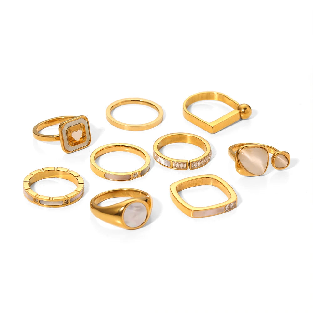 CZ Diamond Adjustable Open Women Rings Gold Ins Fashionable Titanium Steel Shape Crystal Plated Geometric 18K Trendy Opp Bag WY