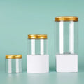 Aluminum Lid Pet Plastic Jars for Pet Food or Cosmetic Cream Storage Manufactured With Rose Gold Finish Silver or Golden