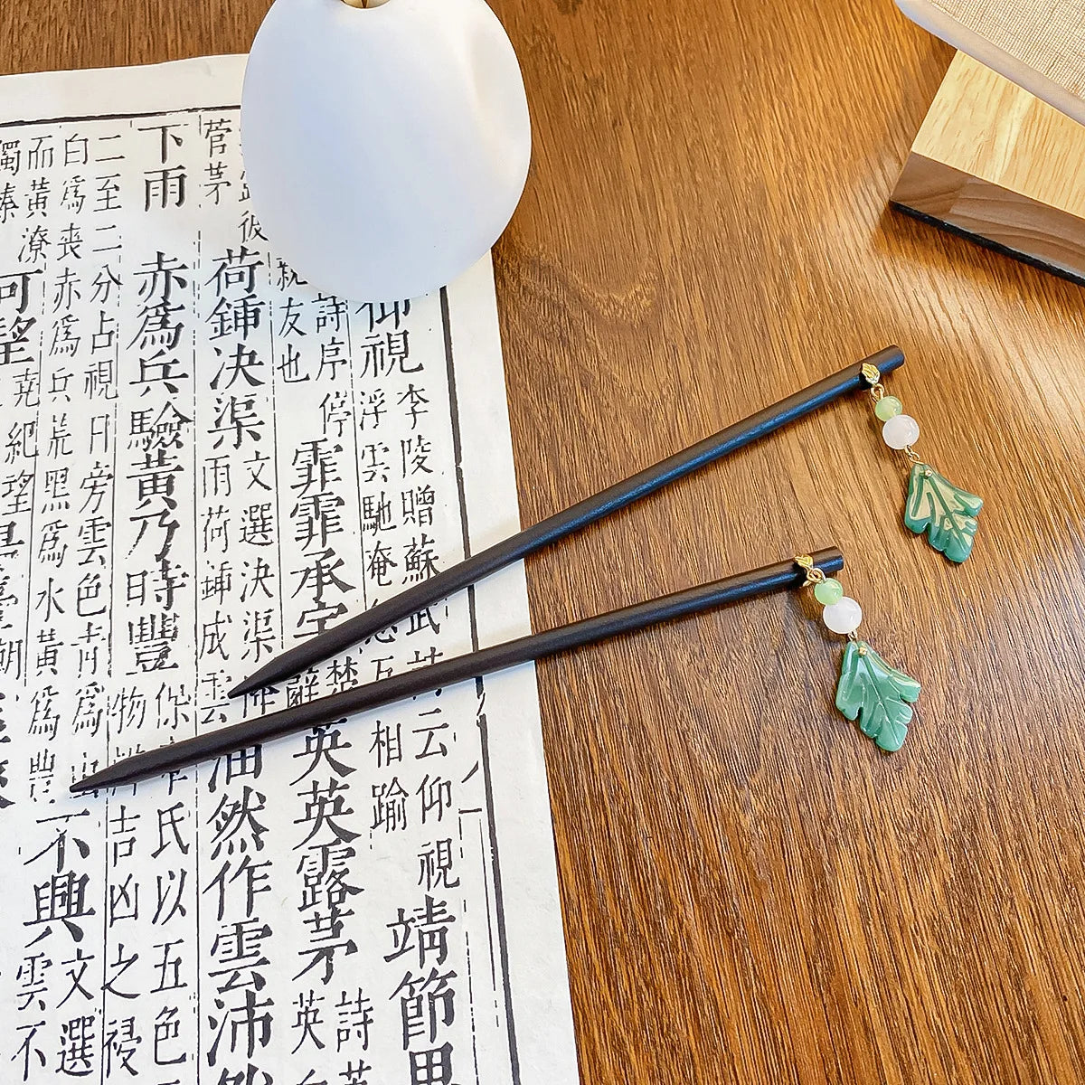 Chinese Style Black Wood Jade Tassel Hairpin Hair Chopsticks Retro Wedding Bridal Hair Pin Handmade Luxury Clip Sticks