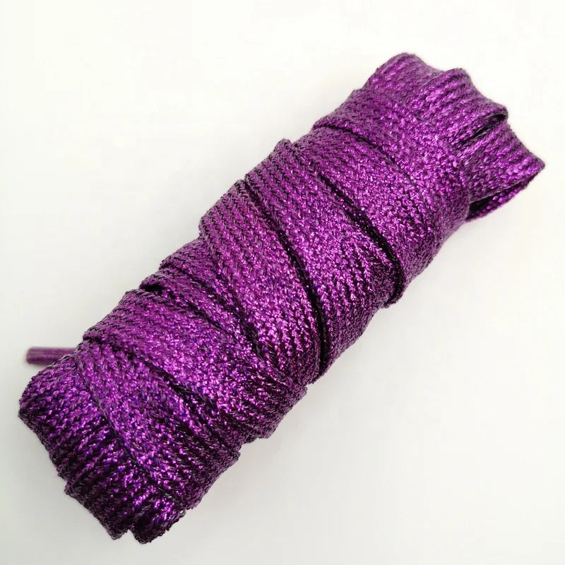 Hot Sale Casual Style Colorful Fashion Plastic Shoelaces Shiny Gold Silver Glitter Tubular Design Width 10mm Transparent Tips