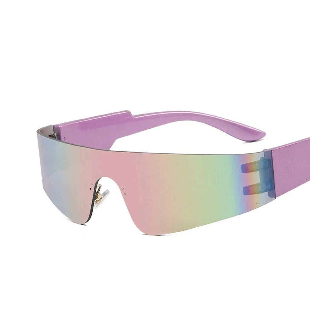 2023 New Trendy Frameless Unisex One Piece Steampunk Sunglasses Gradient Acrylic Lenses PC Frame