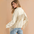 Women's Jeans Jacket Female Tassel Denim Clothes Streetwear Casual Vintage Washed Frayed High Street White Black Destroy