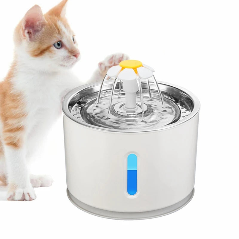 2.4L Automatic Circulation Water Fountain Stainless Steel Water Dispenser Replaceable Filtration Pet Dog Cat Drinking Feeder