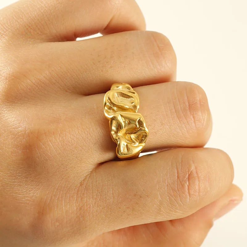 Fashion Simple Stainless Steel Irregular Textured Ring Adjustable Ring for Women PVD Jewelry