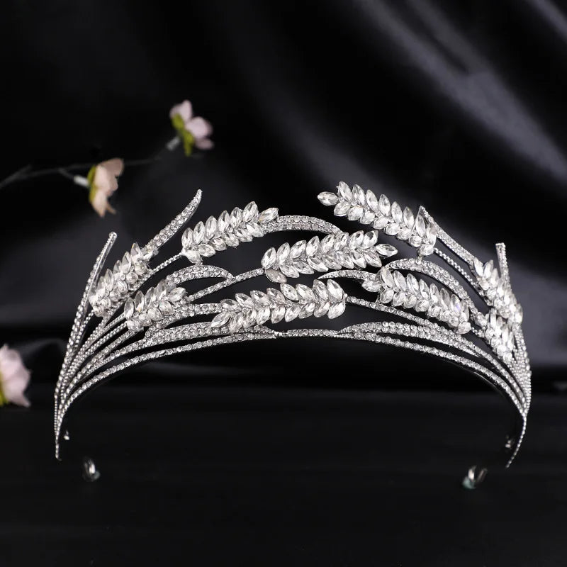 Korean Luxury Crystal Bridal Crown Rhinestones Wheat Princess Headband Custom Size Wedding Dress Accessories Headdress Wholesale