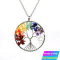 High Quality Natural Raw Stone Tree of Life Colorful Crystal Healing Stone Jewelry Amethyst Fortune Tree Necklace Pendant