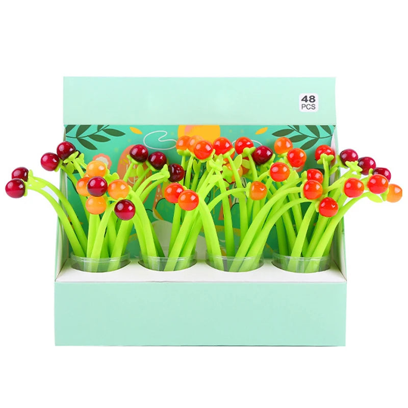 Cute Pens Kawaii Cheap Wholesale Creative Cute Cherry Gel Pen Popular Design Gifts Cute Silicone Fruit Shape 0.5mm Gel Pen