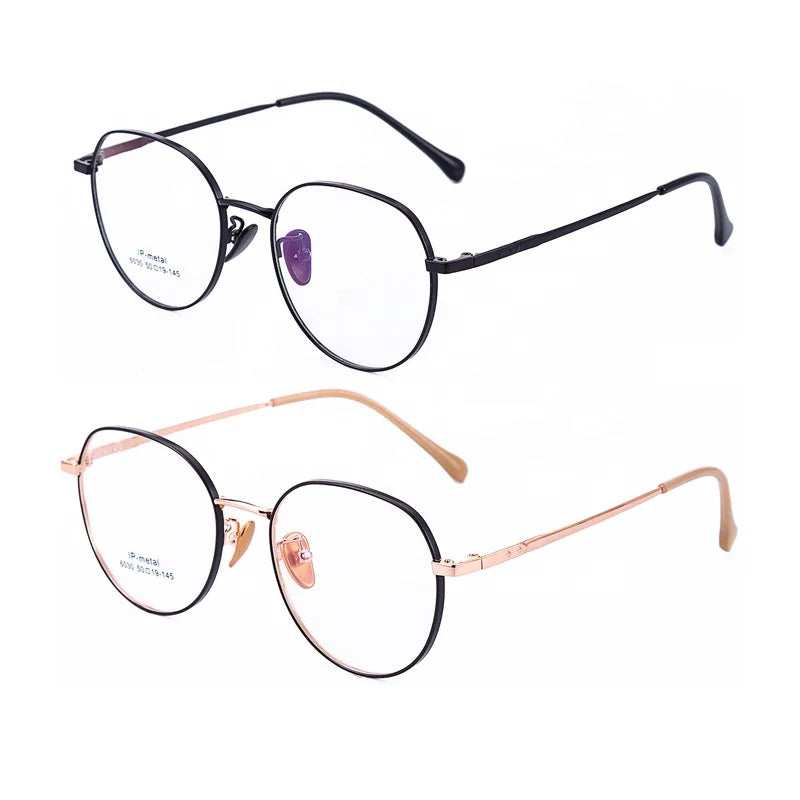 Ready Stock Titanium Leg Optical Glasses Full-Rim Hexagon Design Carved Edge Stainless Steel Gold Widening Reading Students