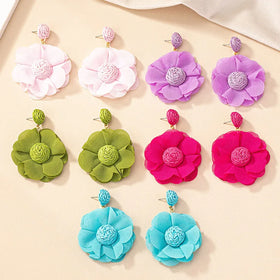 Wholesale French Vintage Elegance Fabric Flower Earrings Hand Woven Studs Drop Earrings for Women Jewelry