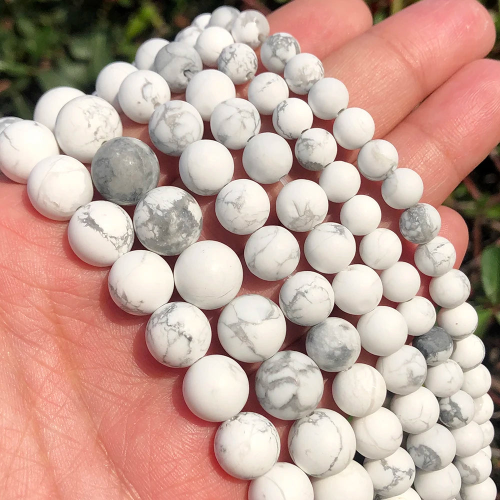 Fashion Matte White Turquoise Howlite round Stone Beads 4/6/8/10/12mm Dull Polish for Jewelry Making DIY