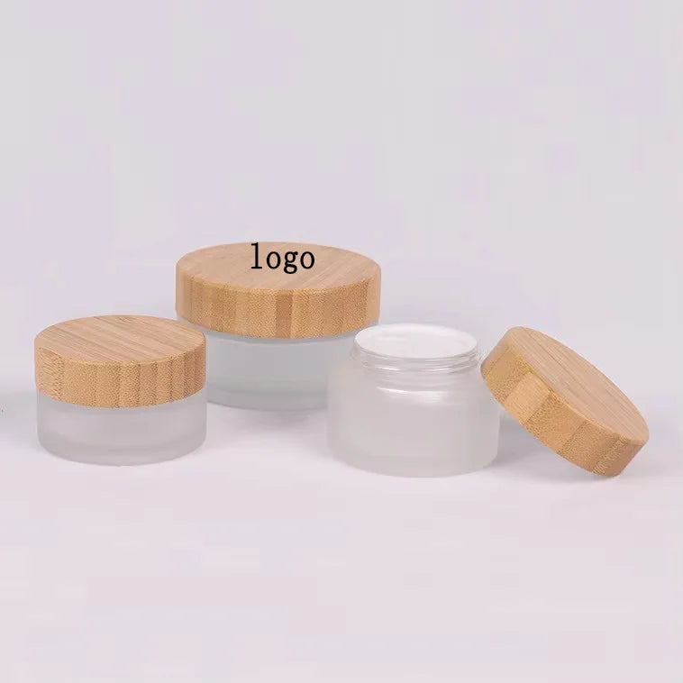 5ML 15ML 30ML 50ML 100ML Empty Glass Frosted Makeup Sample Containers Face Cream Cosmetic Jars With Bamboo Lid