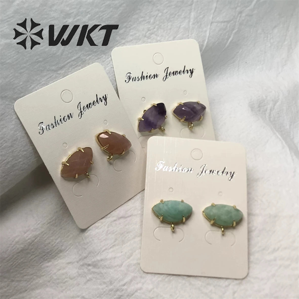 WT-E655 Fine Jewelry Design Fashion Natural Lapis Amazonite Stone Strawberry Crystal Amethysts Elegant Natural Stone Studs