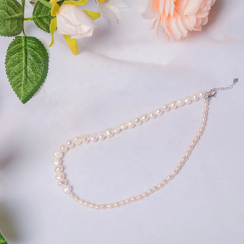 New Elegant Jewelry Sets 925 Silver Pearl Bracelet Fresh Water Baroque Pearl Necklace Sets