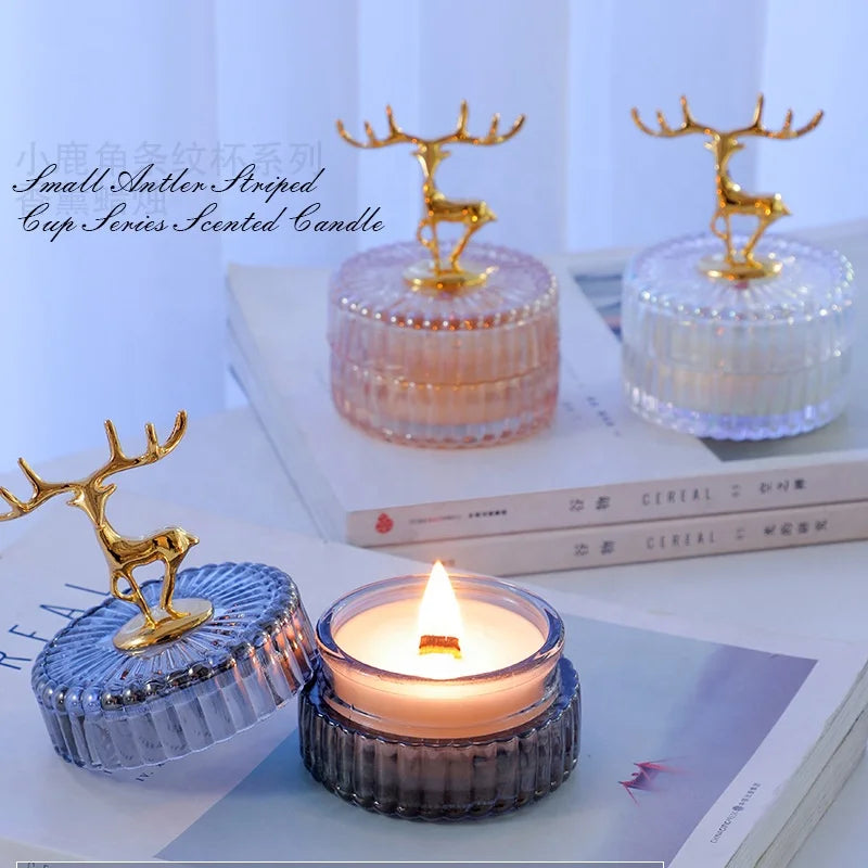 Custom Luxury Individuality Antlers Plant Essential Oil Wood Wick Soy Wax Aromatherapy Candle Decorations for Christmas Gifts