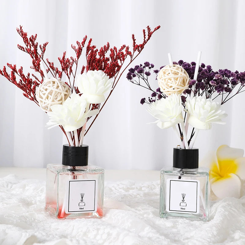 Romantic 50ml Dried Flower Reed Diffuser Eco-Friendly Alcohol Free Home Decor Essential Oil Glass Aromatherapy Fragrance