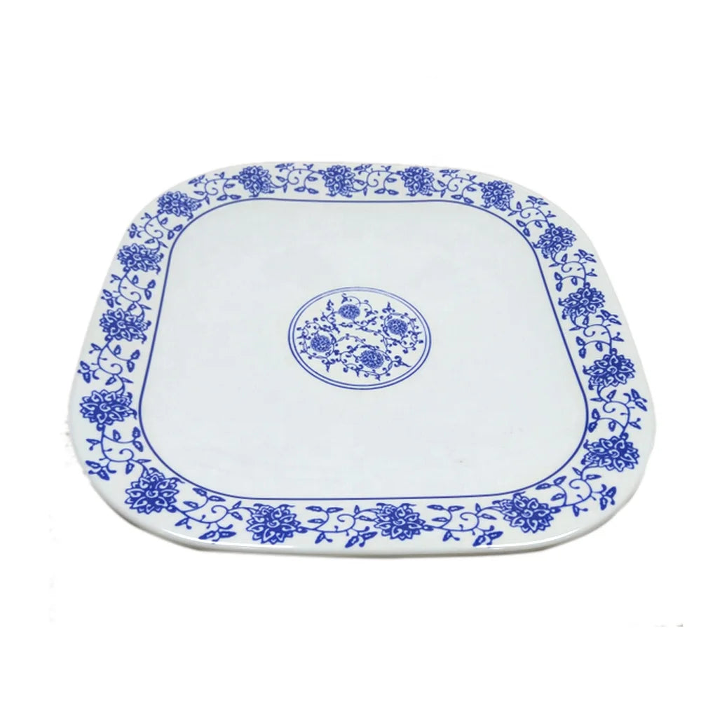 Wholesale Restaurant Dinnerware Chinese Flower Printing 10.5 Inch White Melamine Square Charger Plate