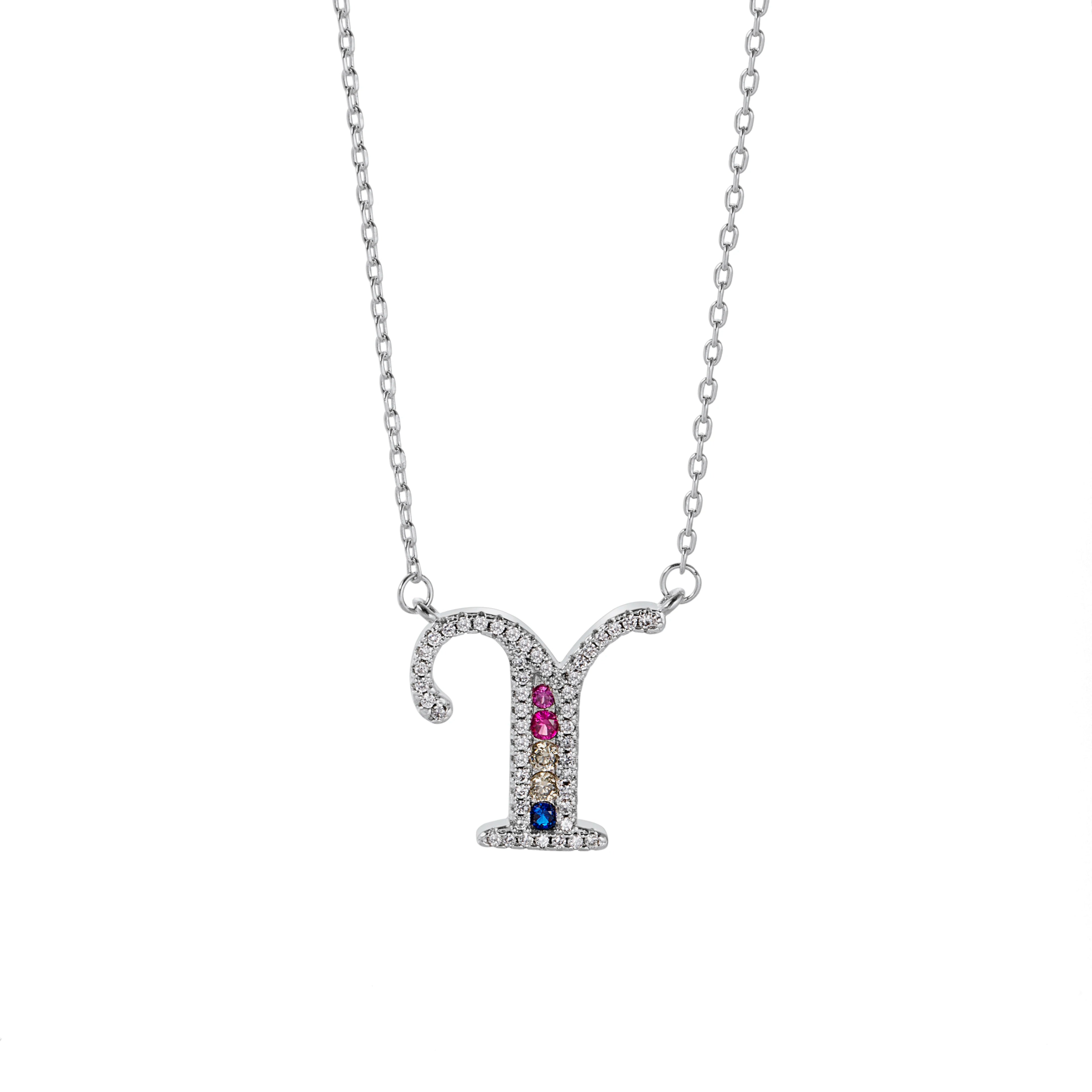 Copper White Cubic Fashion Zirconia Diamond 26 Alphabet Letter Charm Pendant Necklaces Initial Charm Chain Necklace for Women