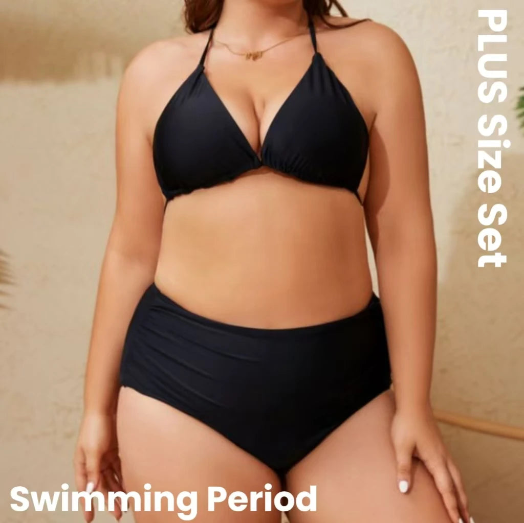 Big Size Low Waist Thong Styles Menstrual Underwear 4 Layer Leakproof Menstrual Lace up Swim Period Panties & Bra Set