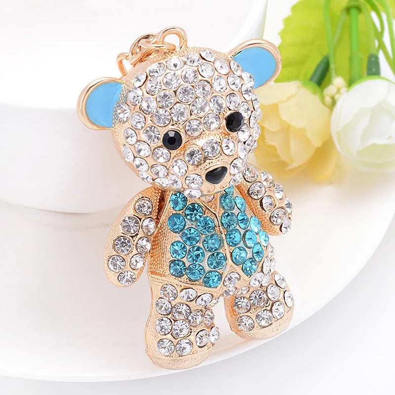Creative Diamond Bear Pendant Keychain Bling Rhinestone Pony Clip Bear Keychain for Gift