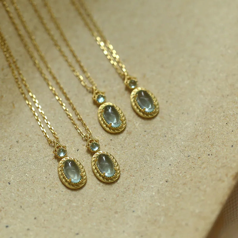 Medusa Luxury Fashion Pure 925 Sterling Silver Oval Shape Topaz Gemstone Pendant Necklace for Women Girls