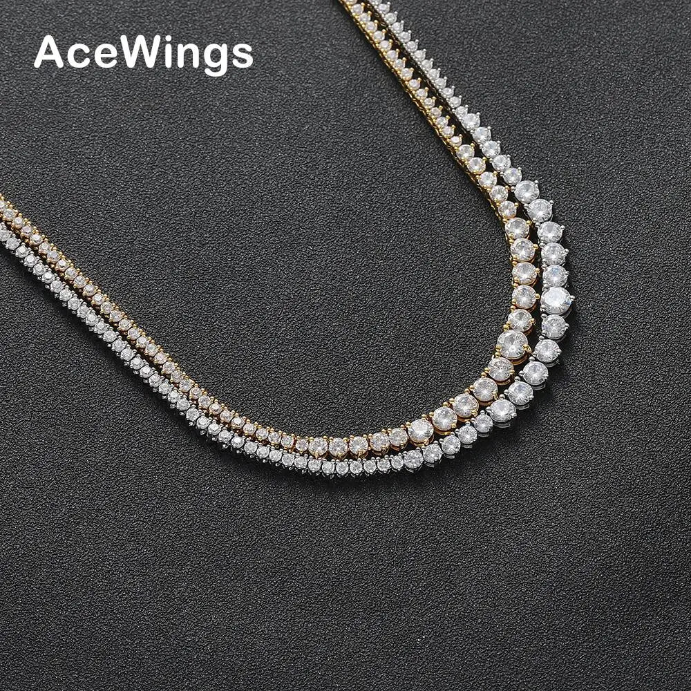 BC153  3 Prong Brass Setting CZ Tennis Chain Necklace Gold/Silver Color Iced Out  Cubic Zirconia