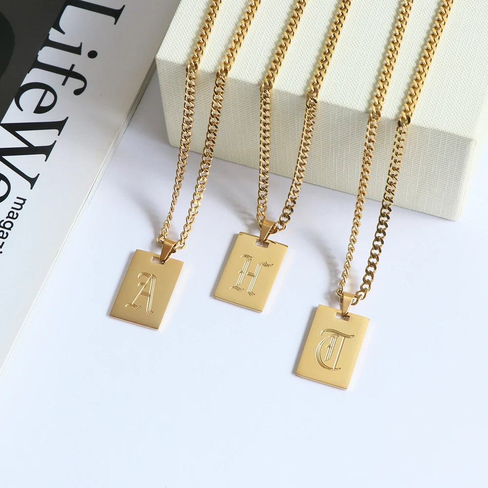 Minimalist Bold Curb Chain Necklace 18K Gold Letter Necklace Custom Modern Initial Necklaces Mothers Day Gift
