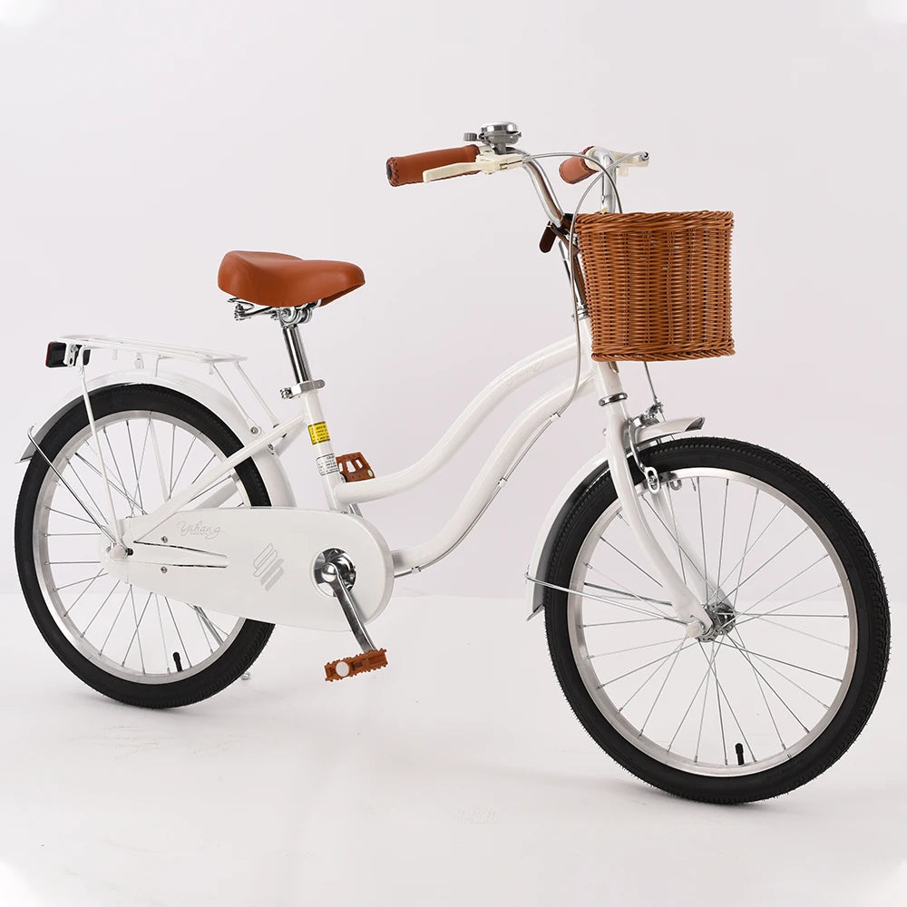 Hot Selling 18 20 22 24 Inch Children's Bicycle Retro Style Bike with Kickstand Basket for Teenage Girls Kids Made Steel Fork