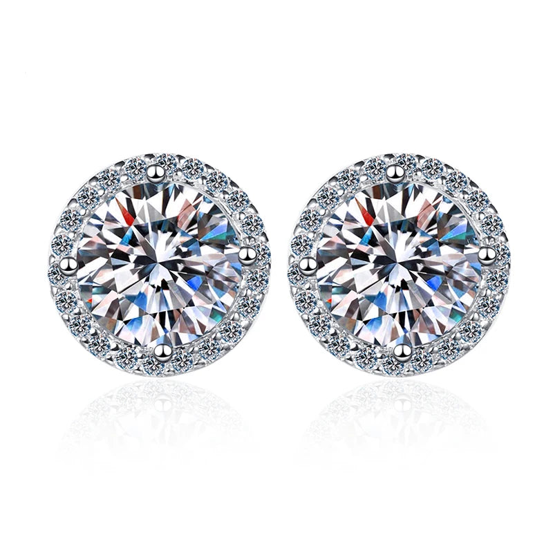 High-End Ladies Light Luxury Jewelry S925 Silver Classic Four-Claw Moissanite Ring and Inlaid Earrings Simple Elegant Design