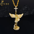 Hip Hop Jewelry 18K Gold Plated 925 Sterling Silver VVS Moissanite Diamond Iced Out Chastisement Angel Pendant With Cross Bail