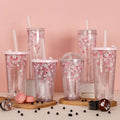 Wholesale Stocked Eco-Friendly Classic Custom Logo Printed Ceramic Travel Mug Double-Walled Transparent Lid Straw Plastic 250g