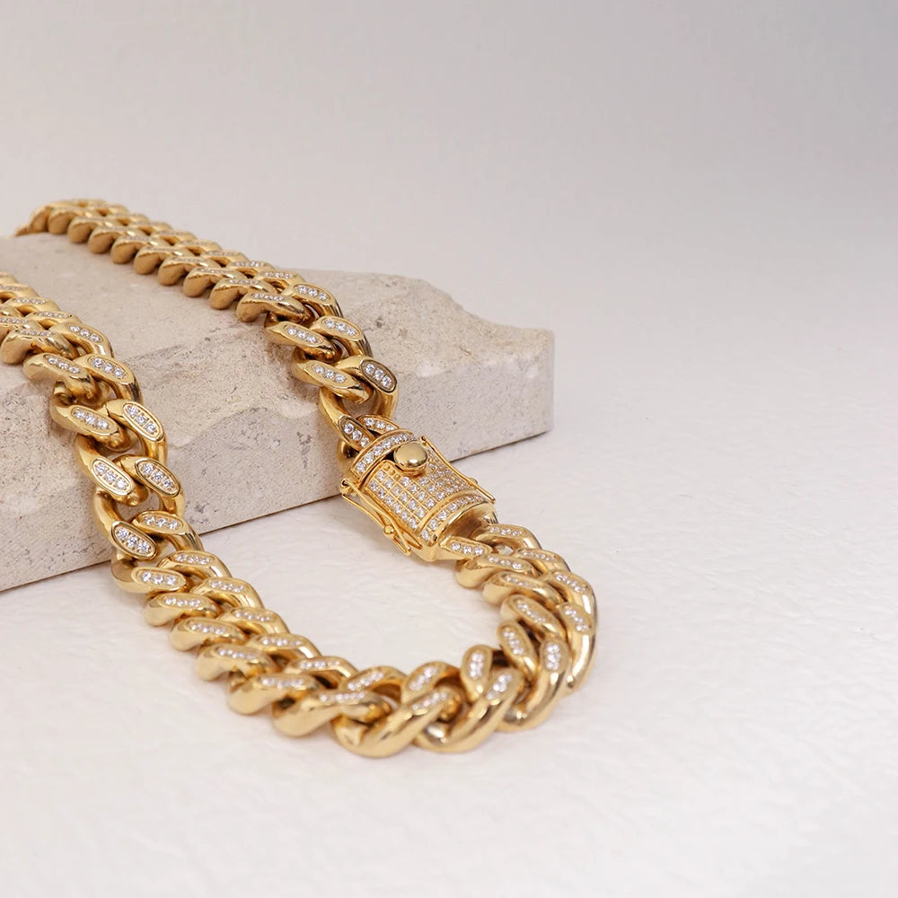 Chris April Fashion Jewelry  316L Stainless Steel PVD Plated Charm Cuban Chain Hiphop Choker Necklace