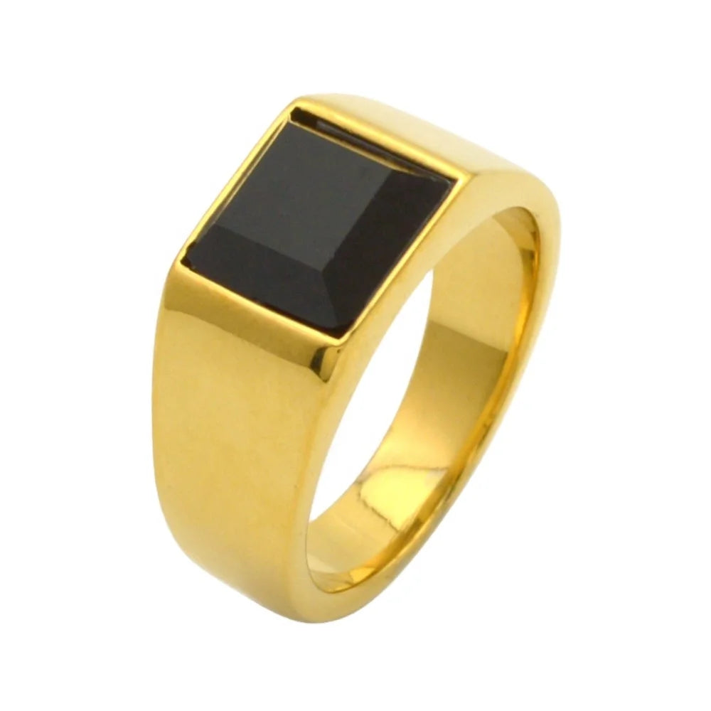 Wholesale Stainless Steel Druzy Agate Ring Black Onyx Stone Gold Silver Plated for Men