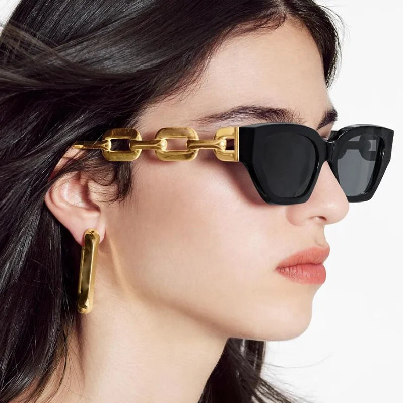 Vintage White Square Cat Eye Sunglasses Trendy Small Frame Sun Glasses for Men and Women With Custom LOGO PC & Metal Frame