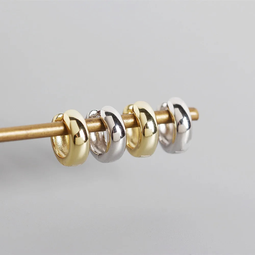 2022 NEW 925 Sterling Silver Simple Heavy Plain Chic Round Punk Gold-plated Hoop Earrings for Women
