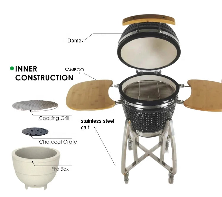 Factory 18 Inch Mullite Ceramic Kamado Grill EN1860 Certified Charcoal BBQ Smoker with Trolley MegaBDM