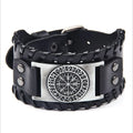 Retro Handmade Genuine Leather Bracelet Charm Wide Leather Bracelet Viking Odin Totem Vintage Leather Hand Bangle for Man Gift