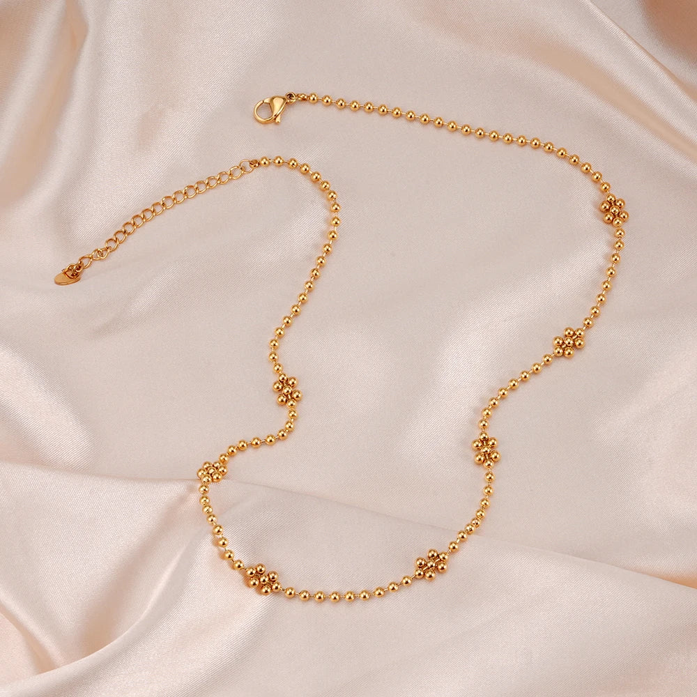 Stackable Jewelry 18k Gold Stainless Steel Beads Beans Choker Snowflake Charms Chain Necklace