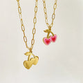 Summer Cherry Gilr Powder Pendant Necklace 18K Stainless Steel Double Heart Gold Chain Necklace for Women