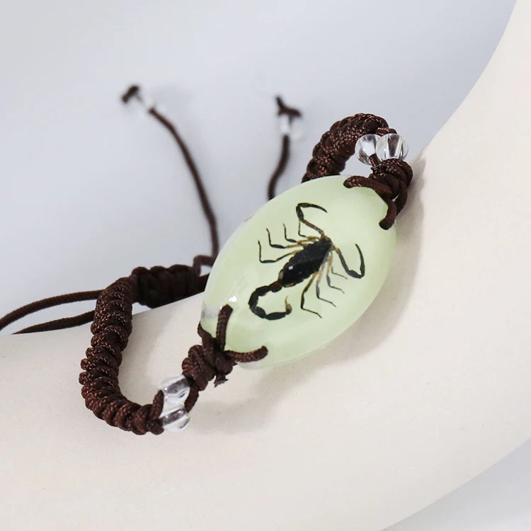 Handmade Jewelry Insect Amber Fossils Bracelet Luminous Real Scorpion Pendant Bug in Resin Bangle Real Insect Bracelet for Men