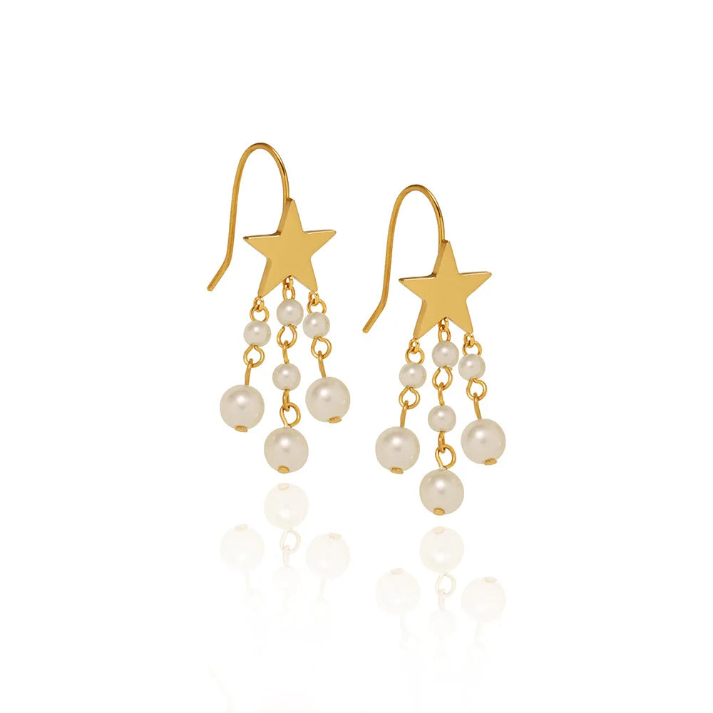 INS Stainless Steel Drop Earrings Star Earring Titanium Steel Fringe Ear Hooks Pentagon Star Earrings Jewelry Dropshipping