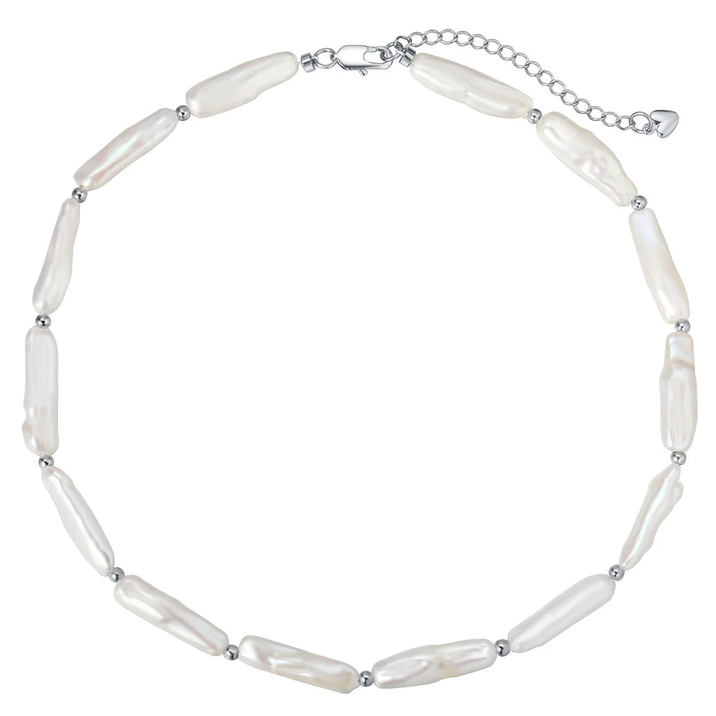 Haute Sense Stacking Silver Beads Natural Irregular Baroque Toothpick Pearl Necklace Women Jewelry Customized
