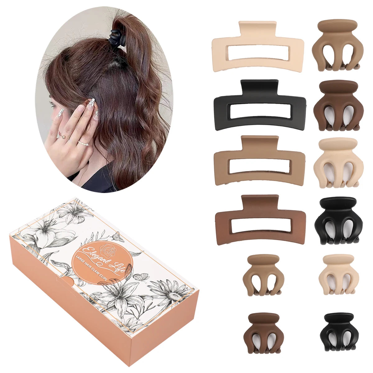 KUACHI Wholesale Gift Box Hair Claw Set Ladies Fashion Elegant Plastic Hair Claws Set Mini Hair Accessories