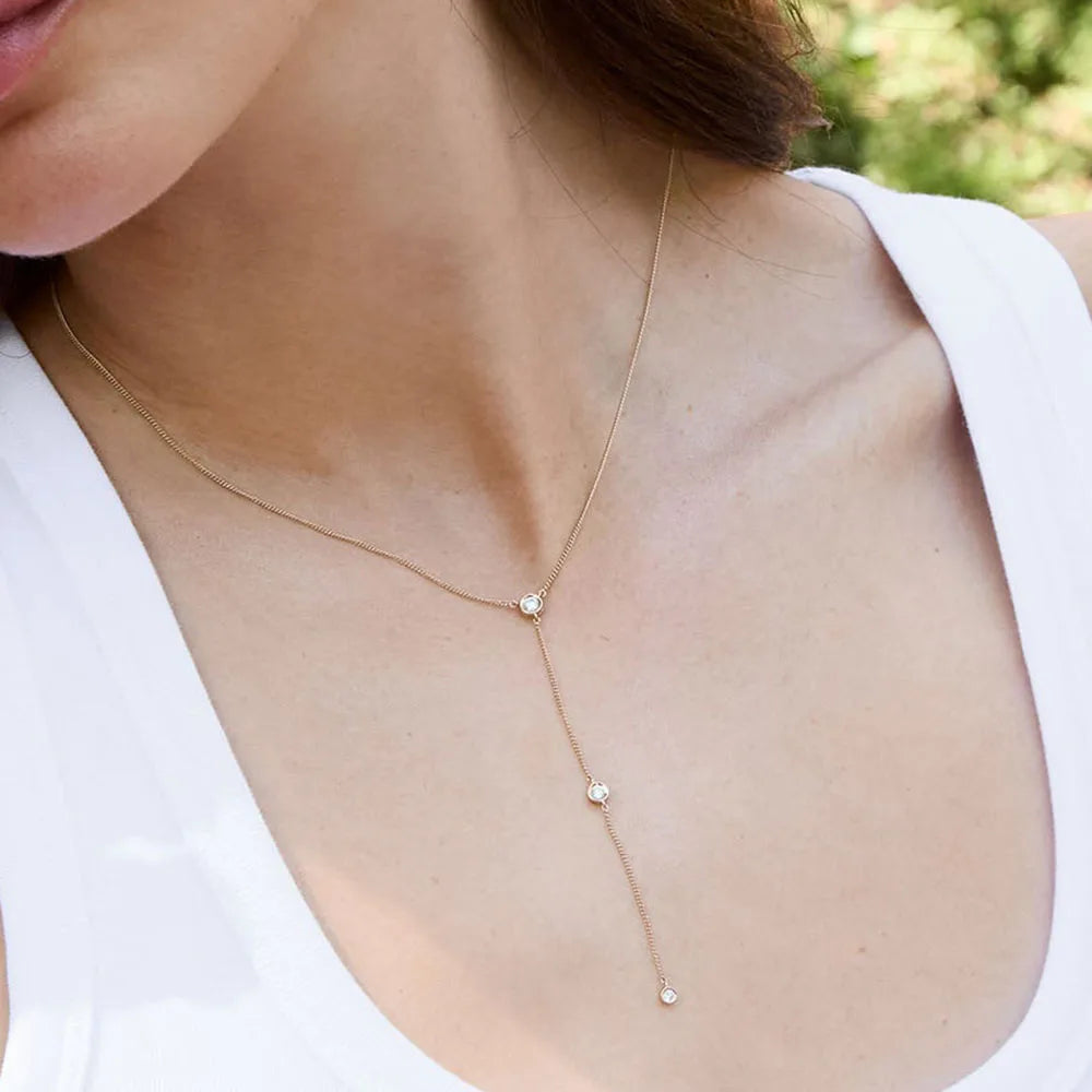 Elegant S925 Sterling Silver Gold Plated Thin Long Chain Y Shape Tassel Designer Bling Zircon Necklace for Women Party Jewelry