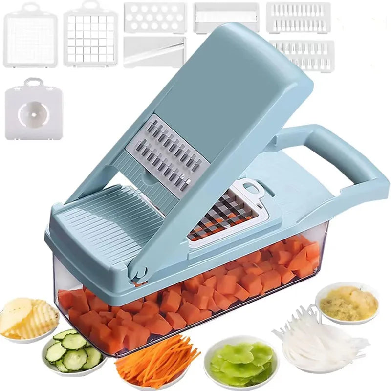 2024 Hot Selling 15 in 1 Hand Held Multifunctional Onion Cutter Fruits Slicer Potatoes Peeler Manual Vegetable Chopper