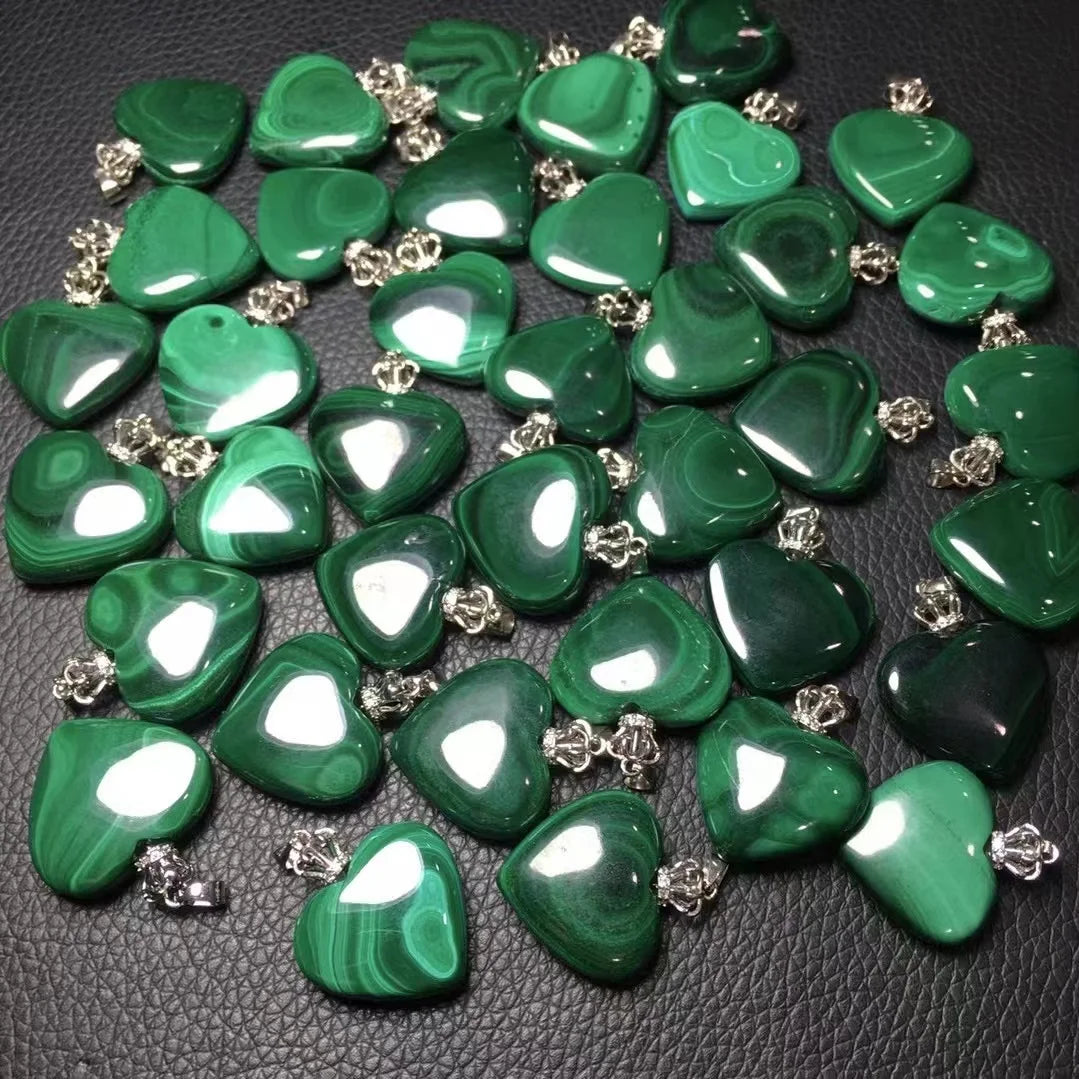 Natural Malachite Love Heart Pendant Set in S925 Silver Healing Stones and Crystals Pendant